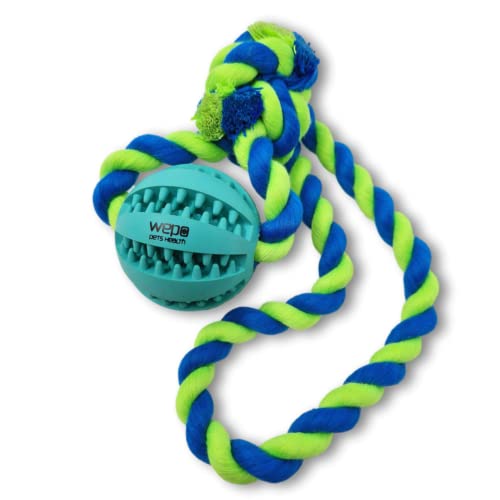 WEPO Wurfball Hund - Ø 5cm - Hundespielzeug kleine Hunde - Ball mit Seil - Dog Toy - Kauspielzeug für Hunde aus Naturkautschuk für Zahnpflege zum Ziehen und Reißen von WEPO