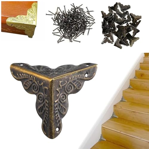 WEQEER 100 Pcs Stair Dust Corners for Wooden Steps, Antique Dust Corners for Stairs, Stair Dust Corners Decorative, Star Dust Corners for Stairs, Vintage Stair Dust Corners (150pcs,Bronze) von WEQEER