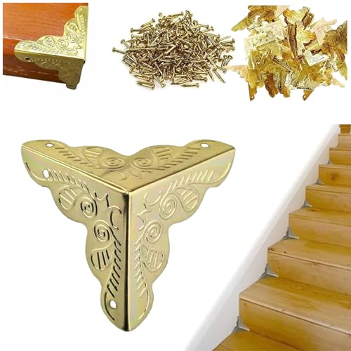 WEQEER 100 Pcs Stair Dust Corners for Wooden Steps, Antique Dust Corners for Stairs, Stair Dust Corners Decorative, Star Dust Corners for Stairs, Vintage Stair Dust Corners (50pcs,Gold) von WEQEER