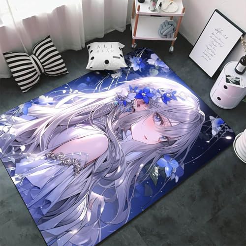 WEQEER Anime Mädchen Teppich Kinderteppich Anime Flanell Teppich kurzflor Spielteppich Kinderzimmer Teppich für Schlafzimmer Spielzimmer (4,80x120cm) von WEQEER