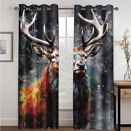 WEQEER Anime Verdunkelungsvorhang 3D REH Waldtier Fenstervorhang Wald Hirsch Gardinen Blickdicht 2er Set für Kinderzimmer Wohnzimmer (7,100x140cm(2x50x140cm)) von WEQEER