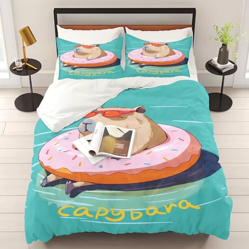 WEQEER Capybara bettwäsche 135x200 Lustige Capybara Bettbezug Süßes Tiere Bettwäsche Set Weicher Gemütlicher Bettbezug für Kinder Erwachsene (3,Single 135x200CM) von WEQEER