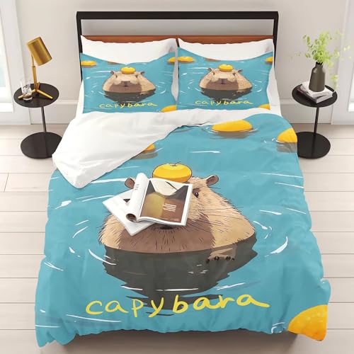 WEQEER Capybara bettwäsche 135x200 Lustige Capybara Bettbezug Süßes Tiere Bettwäsche Set Weicher Gemütlicher Bettbezug für Kinder Erwachsene (4,Single 135x200CM) von WEQEER