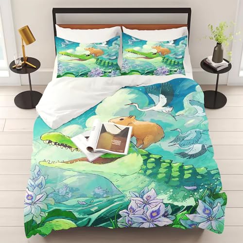WEQEER Capybara bettwäsche 135x200 Lustige Capybara Bettbezug Süßes Tiere Bettwäsche Set Weicher Gemütlicher Bettbezug für Kinder Erwachsene (9,Single 135x200CM) von WEQEER