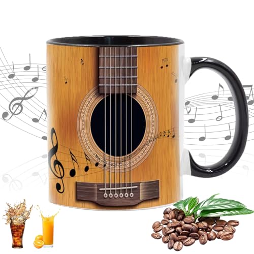 WEQEER Musik Tasse Keramik Kaffeetassen Gitarren Klavier Violine Motiv Kaffeebecher, Kaffeebecher Für Musiklieber, Gitarre-Motiv Geschenkidee Tasse 350 Ml (A) von WEQEER