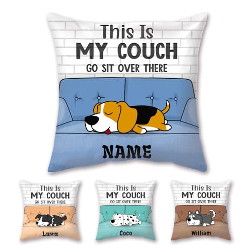 WEQEER Personalisiertes Lustiger Hund Kissenbezüge mit Namen, Cartoon Haustier Hund Kissenbezüge Doppelseitiger Kissenbezug fur Hundebesitzer - kein Füllstoff (25x25cm) von WEQEER