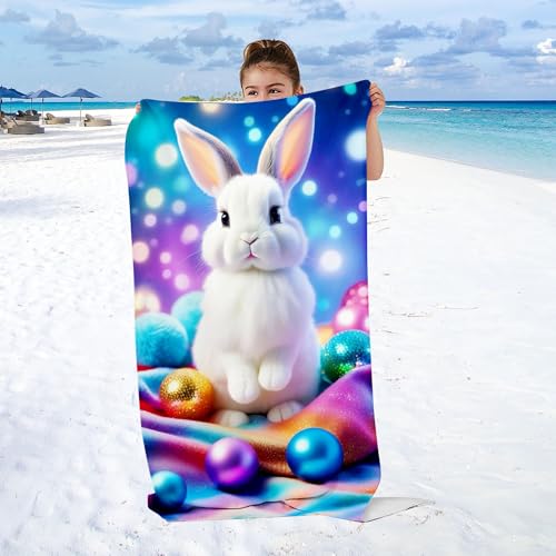 WEQEER Süßer Hase Strandtuch 90x180 cm Märchen Kaninchen Mikrofaser Strandtuch Badetuch Osterhase Strandlaken Handtücher Für Kinder Bad Schwimmen Camping (5,60x120cm) von WEQEER