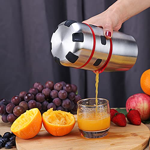 WEQUALITY Tragbare Orangensaftpresse, manuelle Zitrus- und Obst-Extraktor, Edelstahlpresse mit integriertem Saftbehälter, rutschfestes Design, ideal für Zitrusfrüchte, Äpfel, Ananas oder sogar Gemüse von WEQUALITY