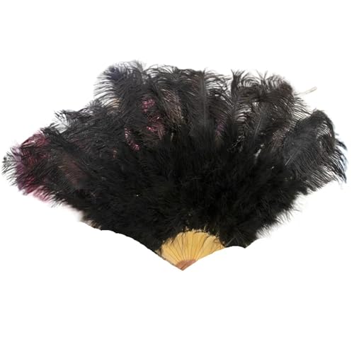 1-2 STÜCKE Federfächer 90-130 cm Große Hand Faltfächer Karneval Bühnenauftritt Zubehör Für Kostüm Halloween Tanzshow Tee Party(Black,130CM 1PCS) von WEQYFDC