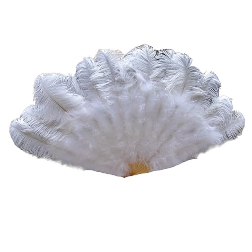 1-2 STÜCKE Federfächer 90-130 cm Große Hand Faltfächer Karneval Bühnenauftritt Zubehör Für Kostüm Halloween Tanzshow Tee Party(White,130CM 2PCS) von WEQYFDC
