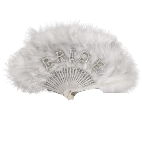 Braut Hochzeit Hand Fan Feder Faltfächer Rot Weiß Kunst Handwerk Mädchen Tanz Fan Geschenk Party Home Decor Für Kostüm Halloween Tanzshow Tee Party(White) von WEQYFDC