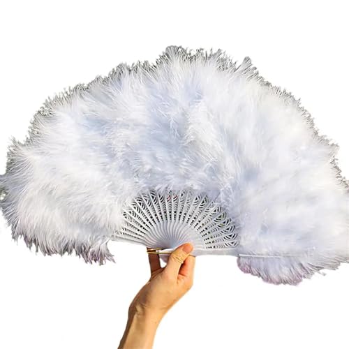 Fan for Mädchen, attraktiver Retro-Faltfächer mit Kunstfedern, helle Farbe, faltbarer Fächer mit Federn, Handfächer for Tanzen Für Kostüm Halloween Tanzshow Tee Party(WHITE) von WEQYFDC