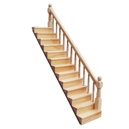 WEQYFDC 1:12 puppenhaus Miniatur Handlauf Treppe Holz Szene Plain Stairway Modelle(Right handrail) von WEQYFDC