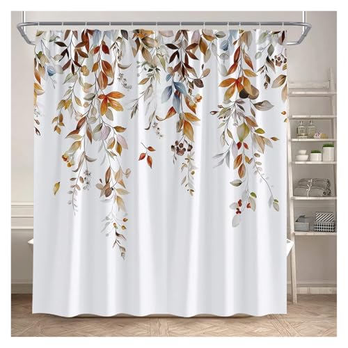 WEQYFDC Blätter Duschvorhänge Herbst Braun Blatt Aquarell Pflanzen Modern Bad Vorhang Polyester Stoff Home Badezimmer Dekor(Color:1,86x70in) von WEQYFDC