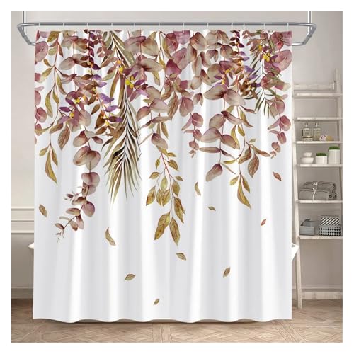 WEQYFDC Blätter Duschvorhänge Herbst Braun Blatt Aquarell Pflanzen Modern Bad Vorhang Polyester Stoff Home Badezimmer Dekor(Color:12,70x78in) von WEQYFDC
