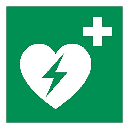 AED Rettungszeichen Rettungswegschild Aufkleber Nachleuchtend ASR A1.3 200 x 200 mm von Werbepunkt.