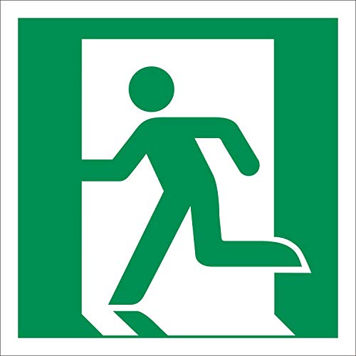 Notausgang links Rettungszeichen Rettungswegschild Aufkleber Nachleuchtend ASR A1.3 200 x 200 mm von WERBEPUNKT.
