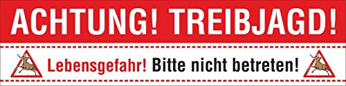 PVC Werbebanner Banner Plane Achtung Treibjagd Jagd Warnung mit Ösen, 2000 x 500 mm von WERBEPUNKT.