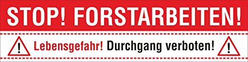 PVC Werbebanner Banner Plane Stop Forstarbeiten Holzfällung Baumfällung mit Ösen, 2000 x 500 mm von Werbepunkt.