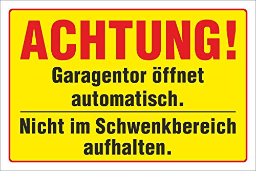Schild "Achtung, Garagentor öffnet automatisch", 3 mm Alu-Verbund 300 x 200 mm von WERBEPUNKT.