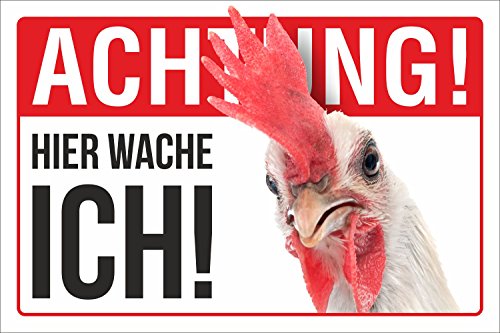 Schild Achtung Hier wache ich Huhn Henne Geschenk Geburtstag 3 mm Alu-Verbund 300 x 200 mm von WERBEPUNKT.