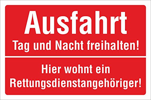 Schild Ausfahrt Tag und Nacht freihalten Rettungsdienst Hinweis 3 mm Alu-Verbund 300 x 200 mm von WERBEPUNKT.