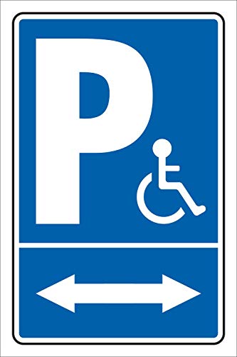 Schild Behinderten Parkplatz Rollstuhl Fahrer Park verbot 2 Pfeile Alu-Verbund 450 x 300 mm von Werbepunkt.