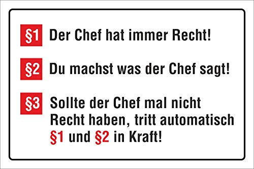 Schild Der Chef hat immer Recht Regeln Geschenk Geburtstag 3 mm Alu-Verbund 300 x 200 mm Schild Der Chef hat immer Recht Regeln Geschenk Geburtstag 3 mm Alu-Verbund 300 x 200 mm von WERBEPUNKT.