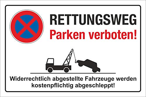 Schild Parkverbot Halteverbot Rettungsweg Parken verboten 3 mm Alu-Vebund 300 x 200 mm von WERBEPUNKT.