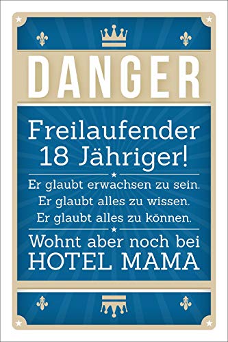 Schild Retro Vintage Geburtstag Freilaufender 18 Jähriger Hotel Mama Alu-Verbund 450 x 300 mm von WERBEPUNKT.