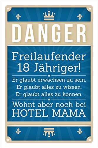 Schild Retro Vintage Geburtstag Hotel Mama Freilaufender 18 Jähriger Alu-Verbund 300 x 200 mm von WERBEPUNKT.