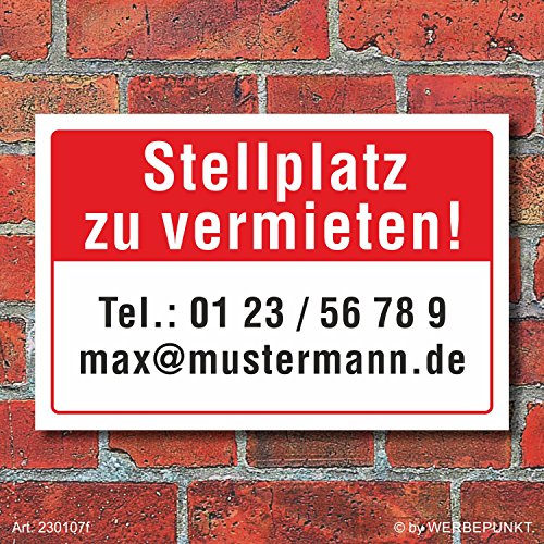 Schild Stellplatz zu vermieten wetterfest 3 mm Alu-Verbund 450 x 300 mm Schild Stellplatz zu vermieten wetterfest 3 mm Alu-Verbund 450 x 300 mm von Werbepunkt.