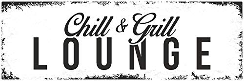 Schild Vintage Shabby Holzschild Geschenk Chill and Grill Lounge Türschild von WERBEPUNKT.