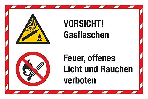 WERBEPUNKT. Kombischild Vorsicht Gasflaschen Feuer Licht Rauchen verboten 3 mm Alu-Verbund 450 x 300 mm von WERBEPUNKT.