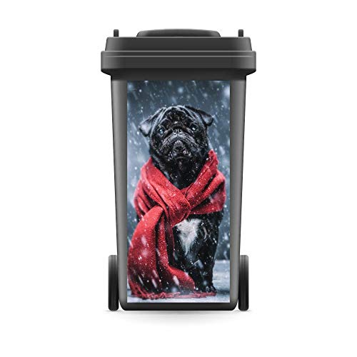 WERBEPUNKT. Mülltonnenaufkleber Mülltonne Mülleimer Abfalltonne Hund Mops Schnee Winter- 800 x 370 mm von WERBEPUNKT.