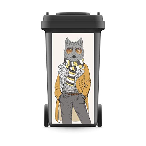 WERBEPUNKT. Mülltonnenaufkleber Mülltonne Mülleimer Abfalltonne Sticker Wolf Jacke Tier- 800 x 370 mm von WERBEPUNKT.