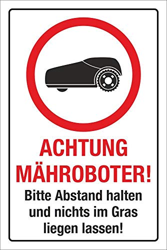 WERBEPUNKT. Schild Achtung Mähroboter Rasenroboter Rasenmäher Abstand 3 mm Alu-Verbund 300 x 200 mm von WERBEPUNKT.