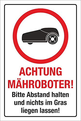 WERBEPUNKT. Schild Achtung Mähroboter Rasenroboter Rasenmäher Abstand 3 mm Alu-Verbund 450 x 300 mm von WERBEPUNKT.
