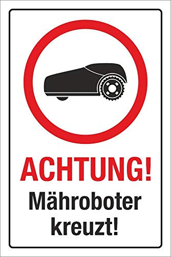 WERBEPUNKT. Schild Achtung Mähroboter Rasenroboter Rasenmäher Hinweisschild 3 mm Alu-Verbund 300 x 200 mm von WERBEPUNKT.