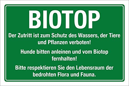 WERBEPUNKT. Schild Biotop Betreten verboten Schutz Wasser Tiere Pflanzen 3 mm Alu-Verbund 300 x 200 mm von WERBEPUNKT.