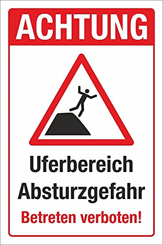 WERBEPUNKT. Schild Uferbereich Absturzgefahr Betreten verboten Warnschild 3 mm Alu-Verbund 450 x 300 mm von WERBEPUNKT.