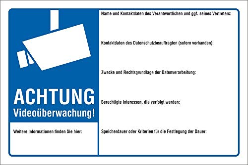 WERBEPUNKT. Schild Videoüberwachung videoüberwacht DSGVO Überwachung Kamera 3 mm Alu-Verbund 300 x 200 mm von WERBEPUNKT.