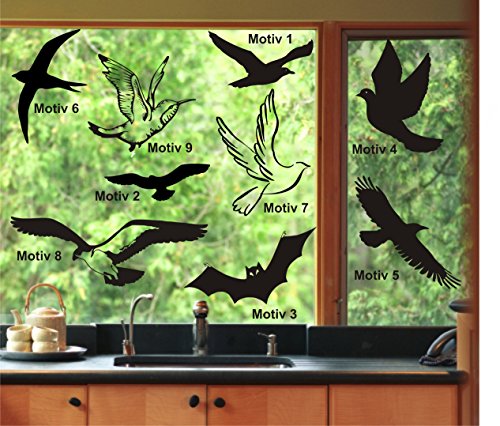 WERBUNGkreativ Fenster Aufkleber Fensterbild Vögel Vogel Warnvögel Wintergarten Farb+Motivwahl 10 Stück in 33 Farben matt oder glänzend von WERBUNGkreativ
