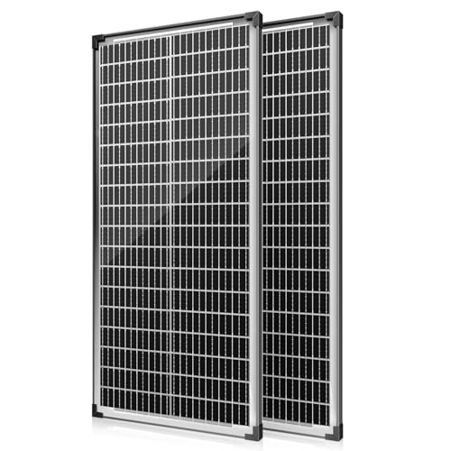200 Watt Solarpanel, 100 Watt Solarpanel 2er-Set, Monokristalline Hochleistungs-Solarmodule, Aluminium-Rahmen, 12V/24V PV-Modul für Balkon, Wohnmobil, Garten, Boot von WERCHTAY