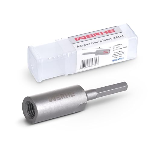 WERHE® Adapter HEX auf m14 Innengewinde - robust und stabil, hergestellt aus Stahl - Passt auf alle Bohrmaschinen und Akkuschrauber mit einem Universal bohrfutter von WERHE