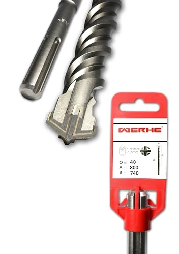 WERHE Betonbohrer SDS MAX 40x800mm – Hammerbohrer für Beton und Ziegel – 4-Schneide von WERHE