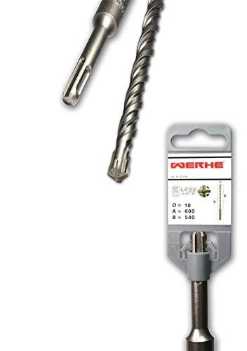 WERHE Betonbohrer SDS PLUS 10x600mm – Hammerbohrer für Beton und Ziegel – 4-Schneiden von WERHE