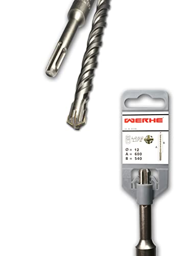 WERHE Betonbohrer SDS PLUS 12x600mm – Hammerbohrer für Beton und Ziegel – 4-Schneiden von WERHE