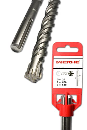WERHE Betonbohrer SDS MAX 20x600mm – Hammerbohrer für Beton und Ziegel – 4-Schneiden von WERHE