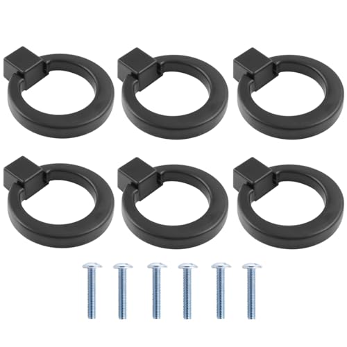 WERIGONI 6er-Pack Möbelgriffe Vintage, Möbelknöpfe Schwarz, Schubladenringgriffe 4 cm, Möbelgriffe aus Zinklegierung mit Schrauben von WERIGONI